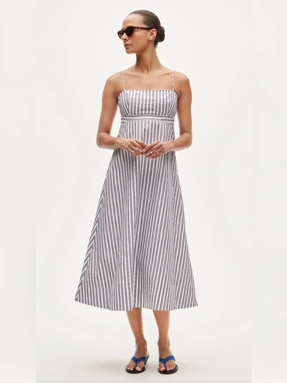 J. Crew // Crimson & Blue Striped Empire Waist Midi Dress